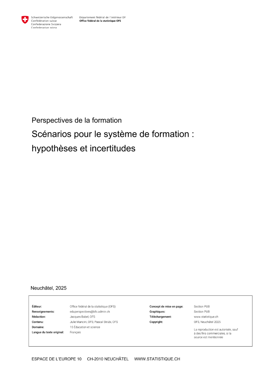 Scénarios pour le système de formation: Hypothèses et incertitudes