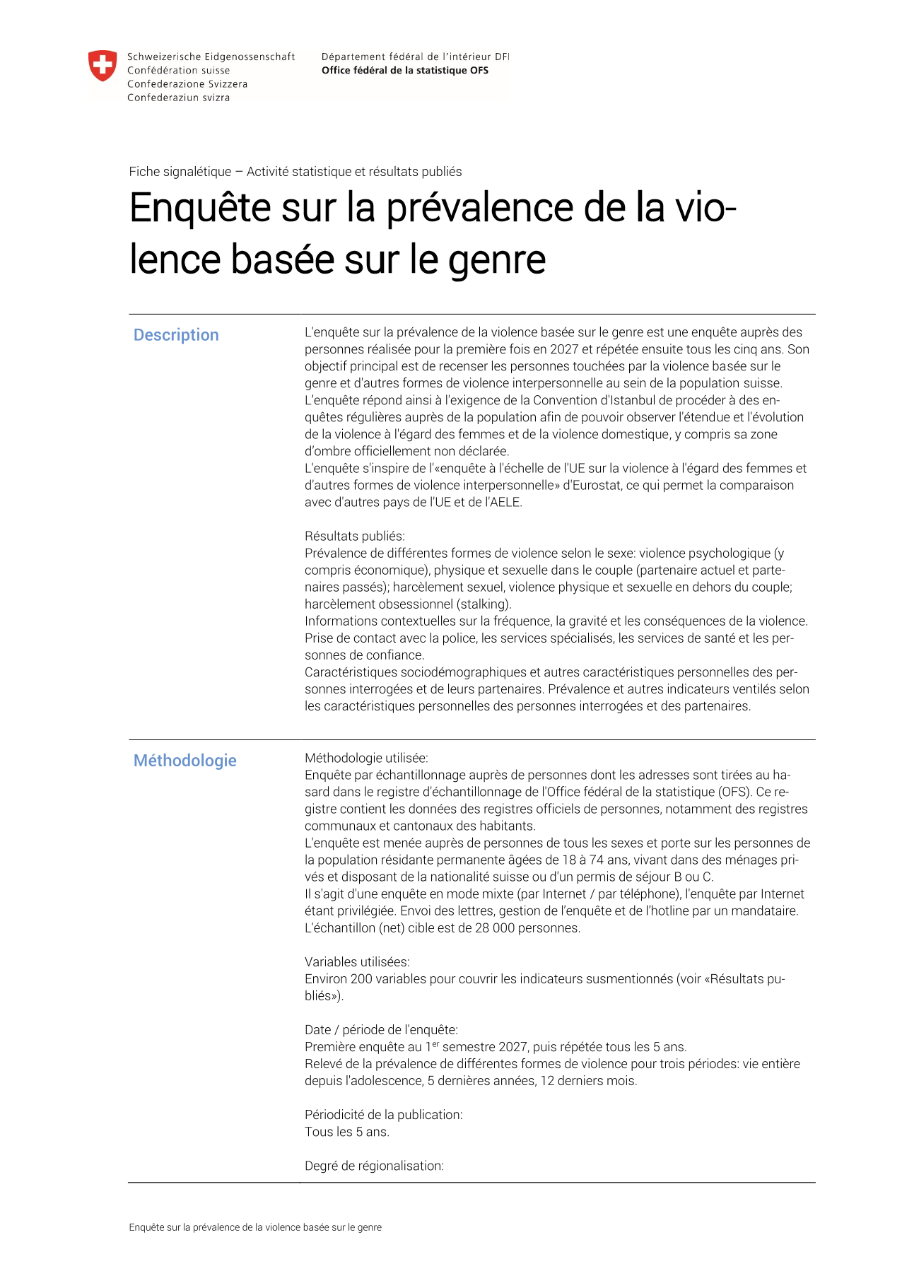 Enquête sur la prévalence de la violence basée sur le genre