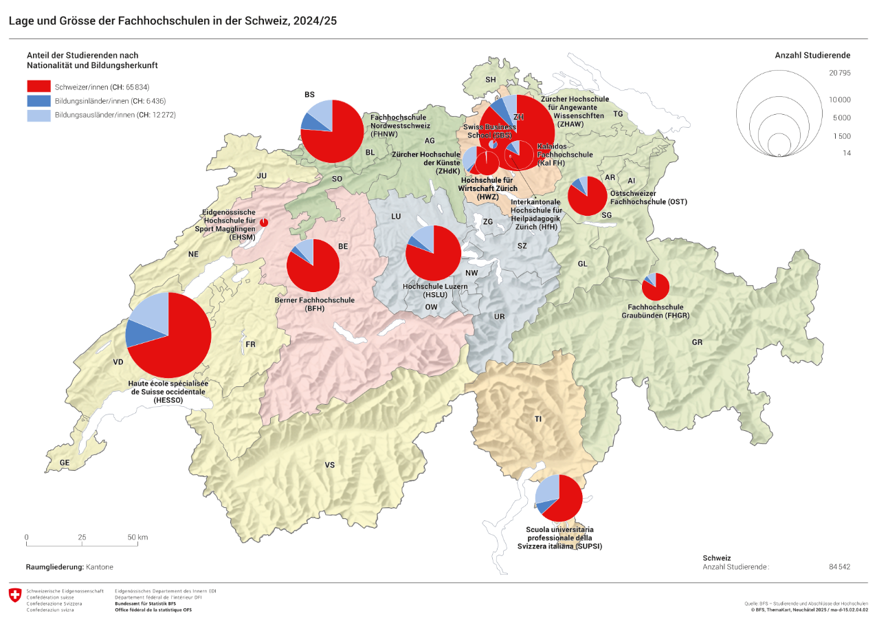 Lage und Grösse der Fachhochschulen in der Schweiz