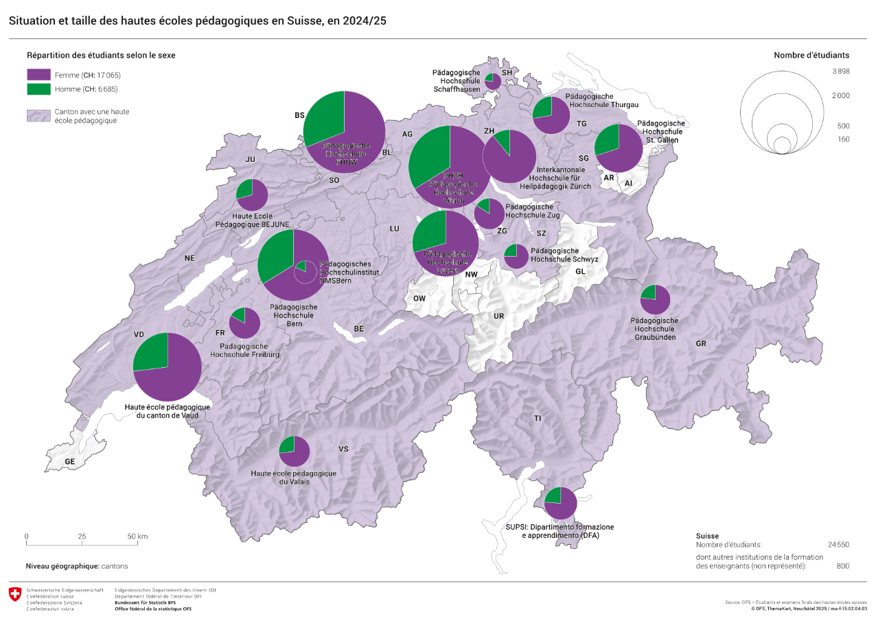 Situation et taille des hautes écoles pédagogiques en Suisse