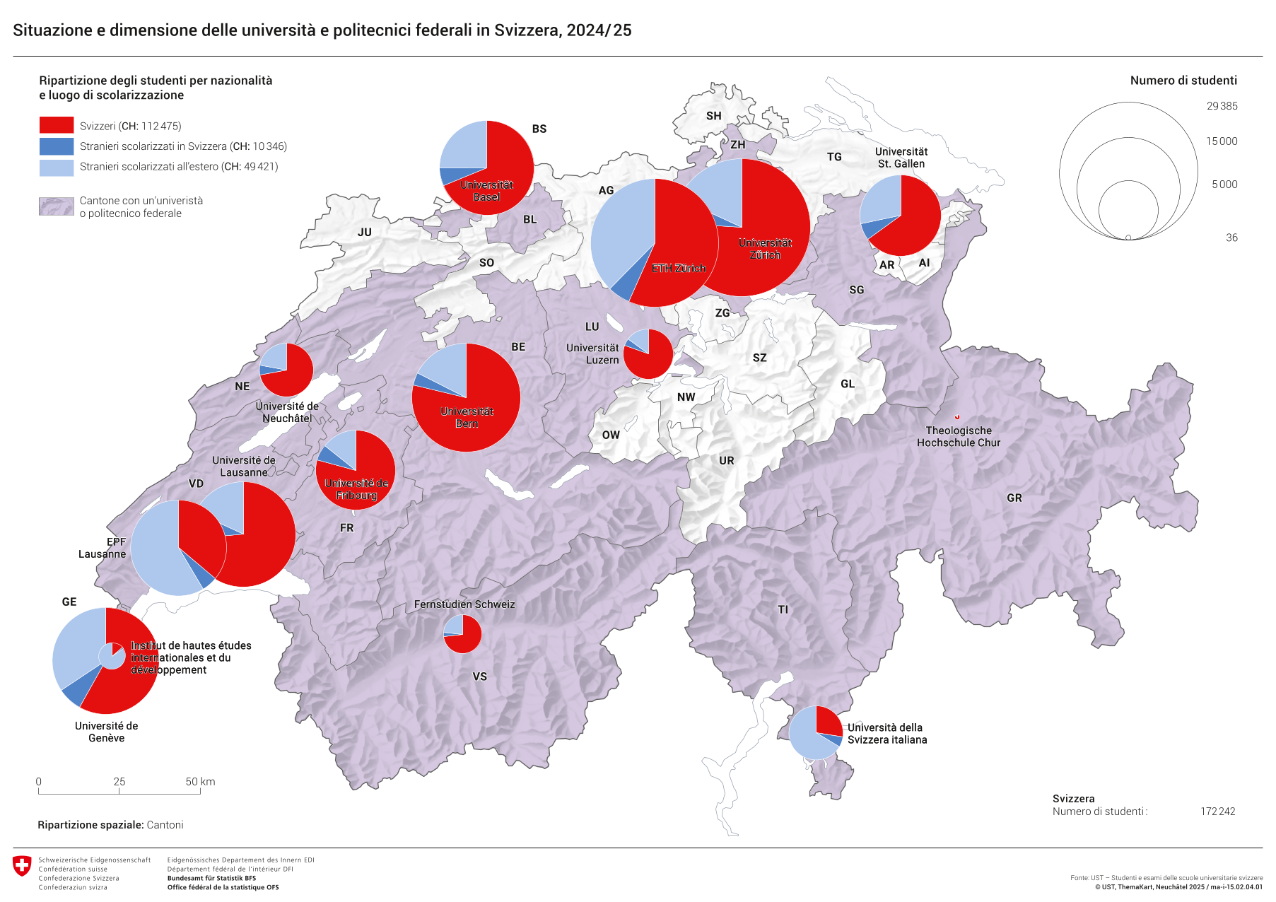 Situazione e dimensione delle università e politecnici federali in Svizzera