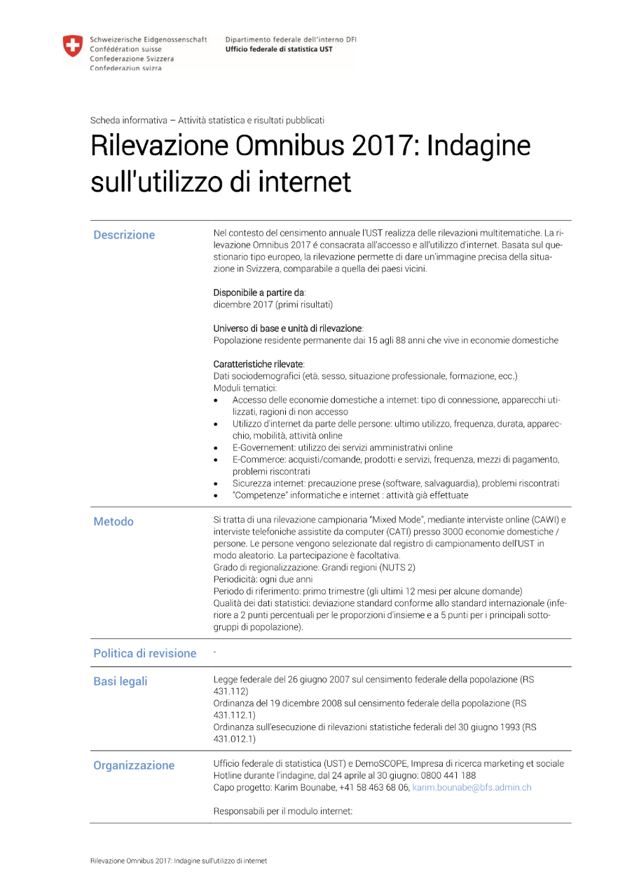 Omnibus 2017: Indagine sull'utilizzo di internet