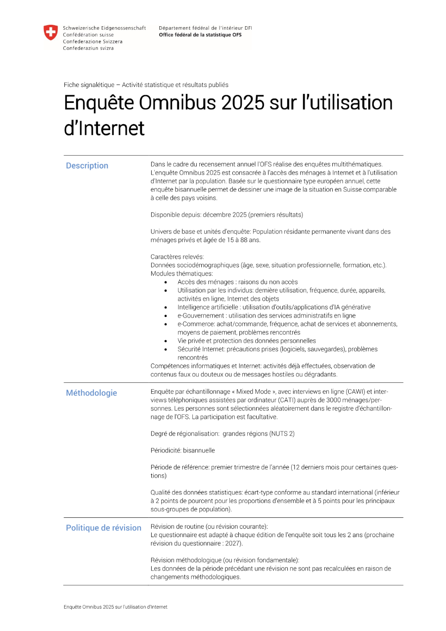 Omnibus 2025: Enquête sur l'utilisation d'internet