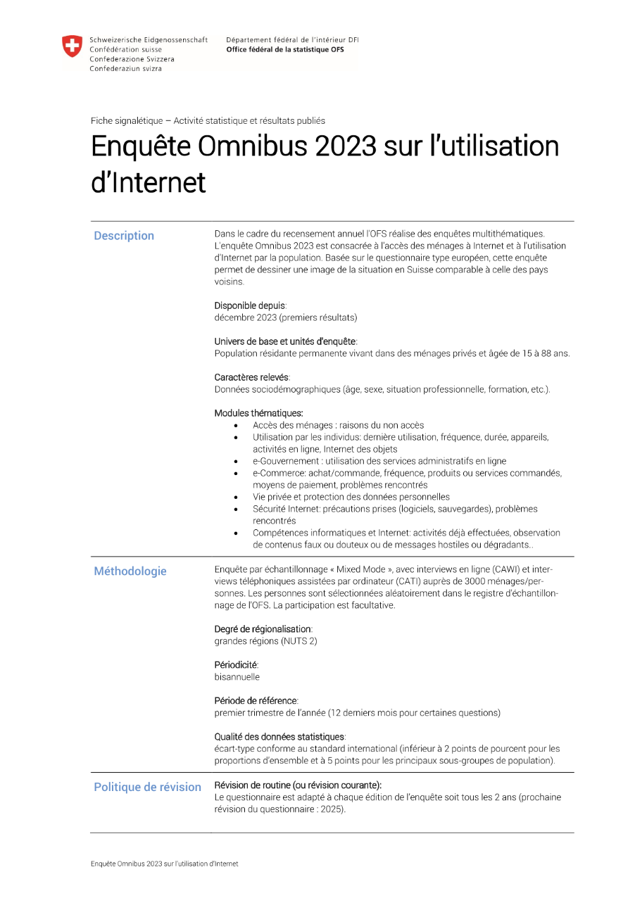 Omnibus 2023: Enquête sur l'utilisation d'internet