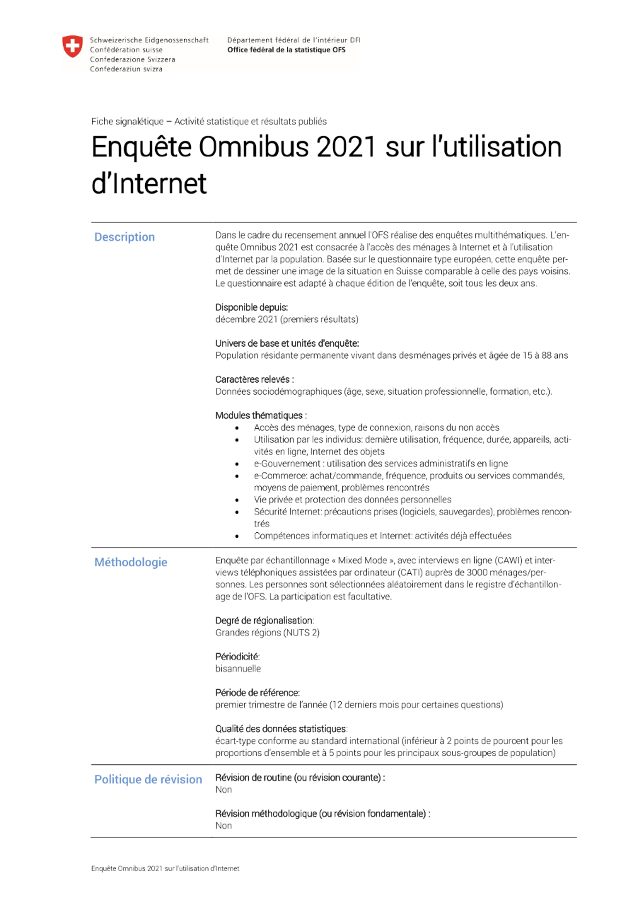 Omnibus 2021: enquête sur l'utilisation d'internet