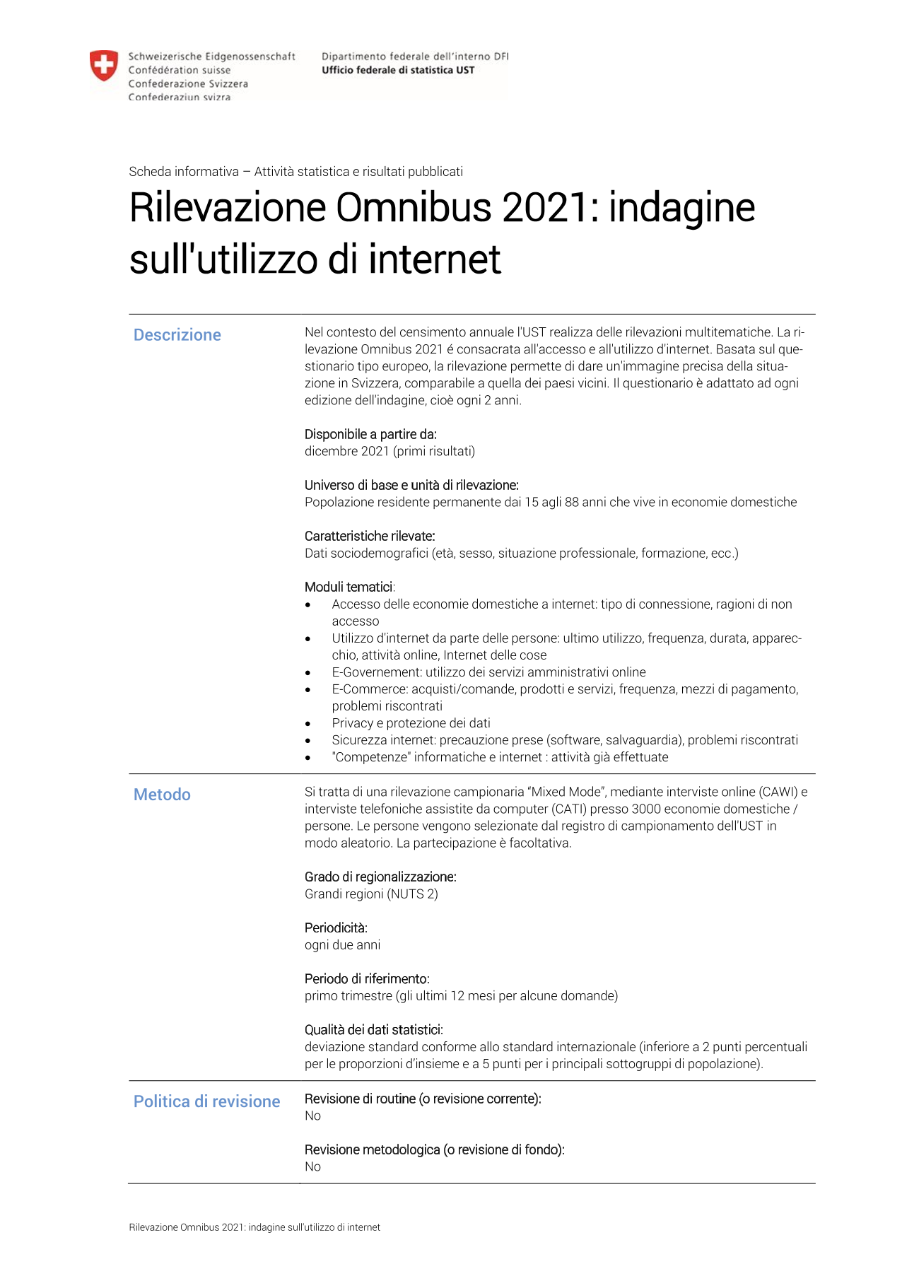 Omnibus 2021: Indagine sull'utilizzo di internet