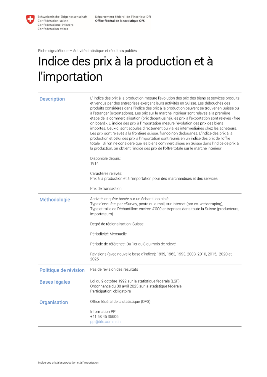 Indice des prix à la production et à l'importation
