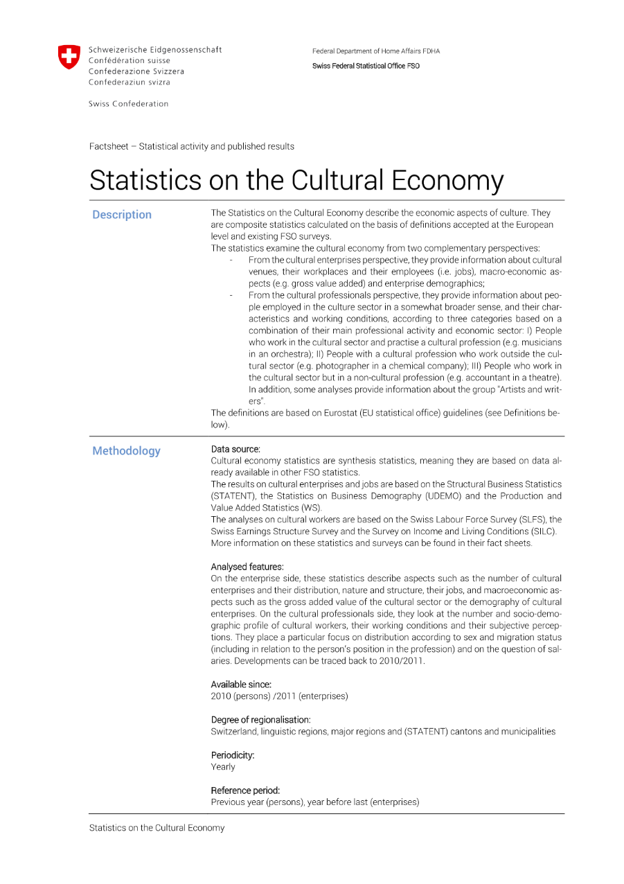 Statistics on the cultural economy