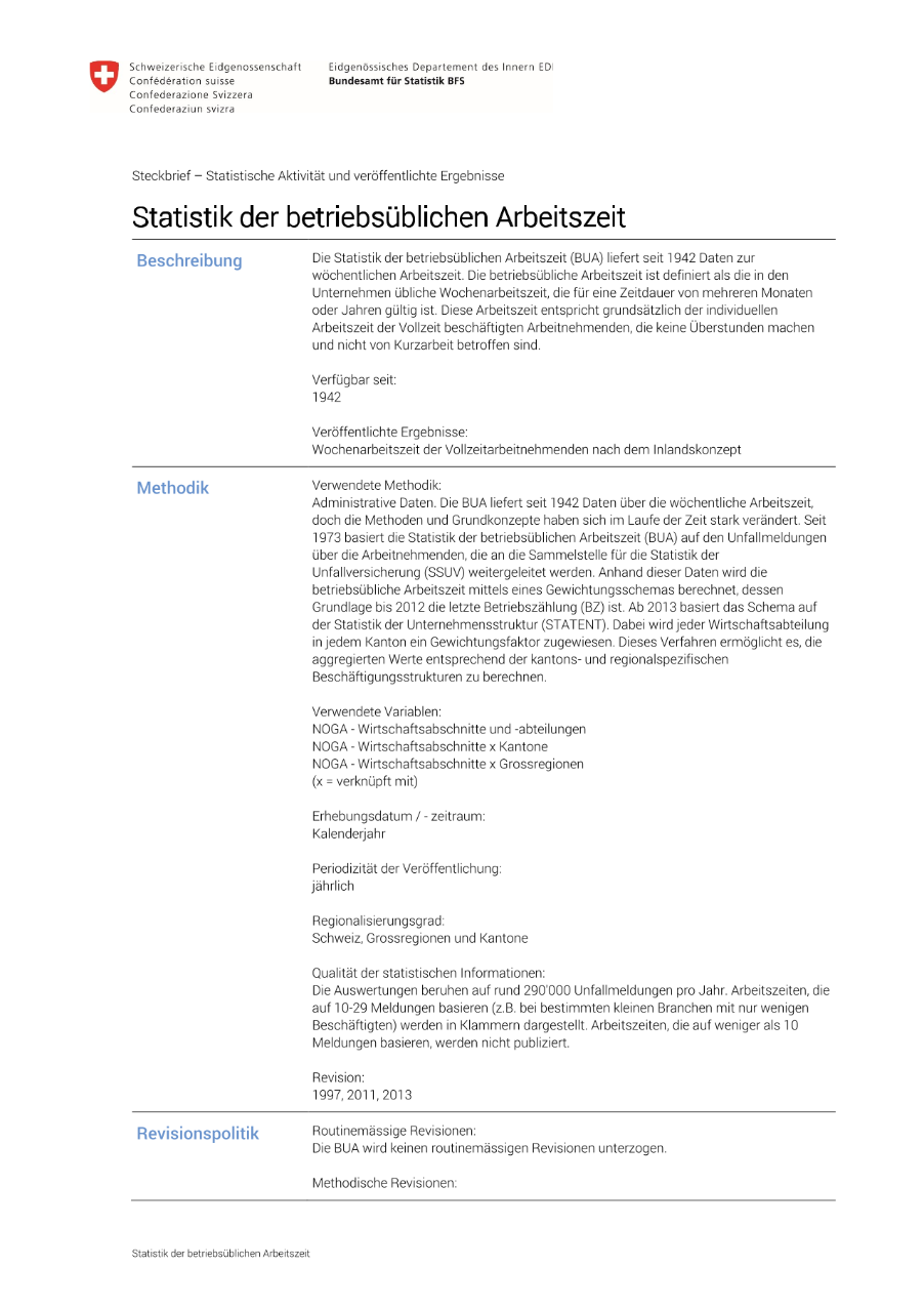 Statistik der betriebsüblichen Arbeitszeit