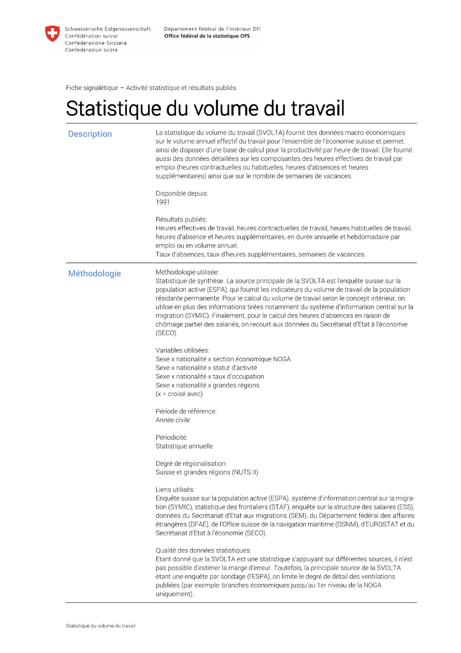 Statistique du volume du travail