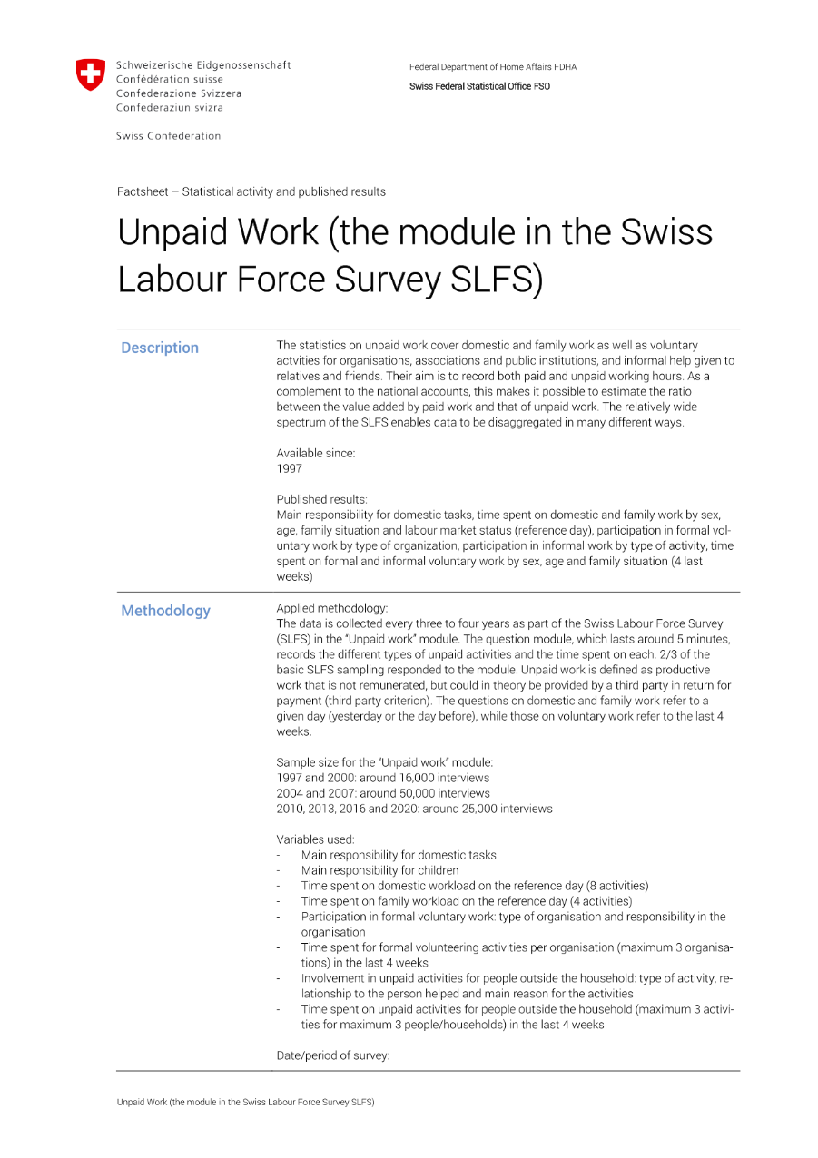 Unpaid Work (the module in the Swiss Labour Force Survey SLFS)