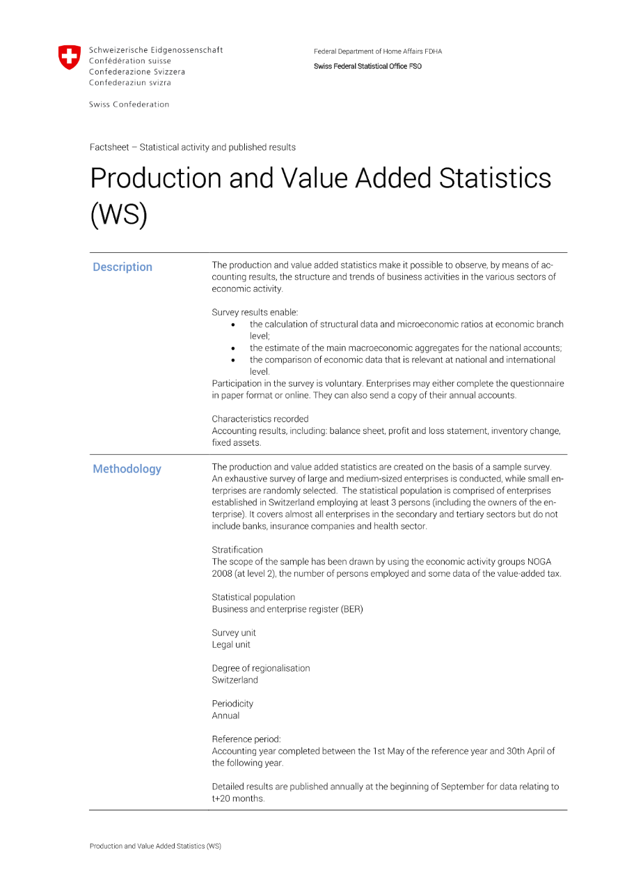 Production and value added statistics