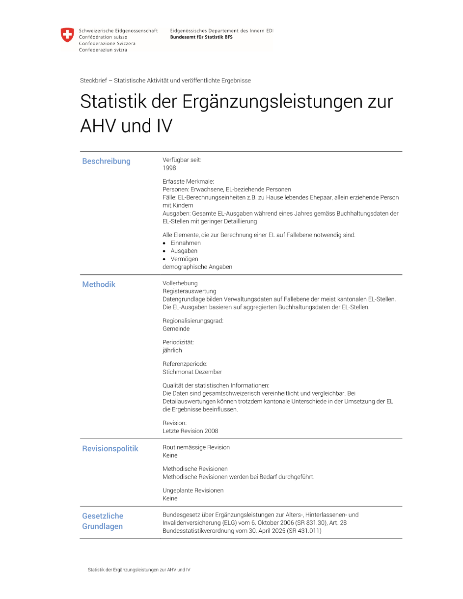 Statistik der Ergänzungsleistungen zur AHV und IV