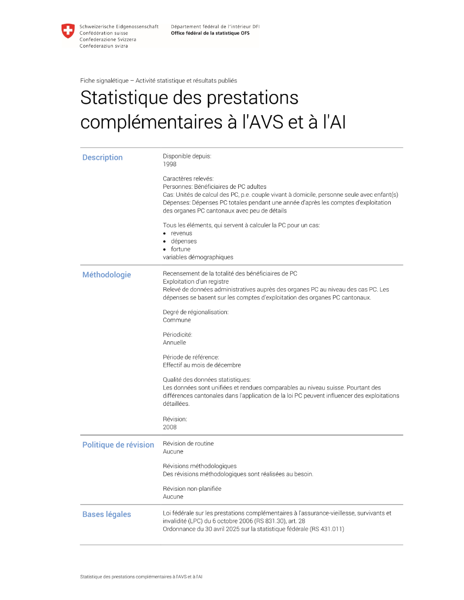 Statistique des prestations complémentaires à l'AVS et à l'AI