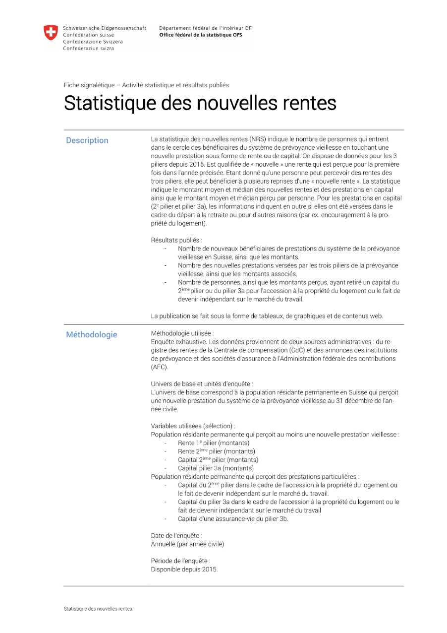 Statistique des nouvelles rentes