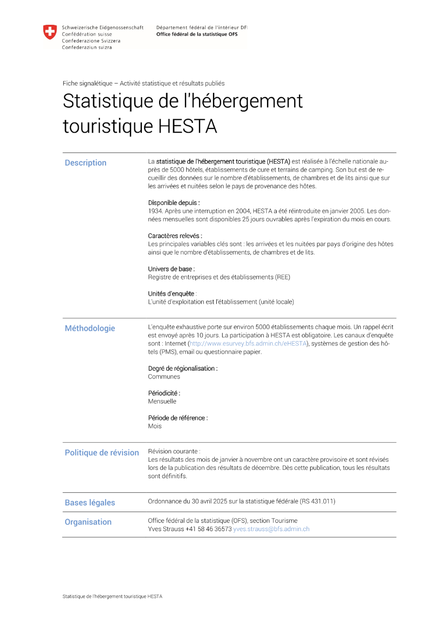 Statistique de l'hébergement touristique