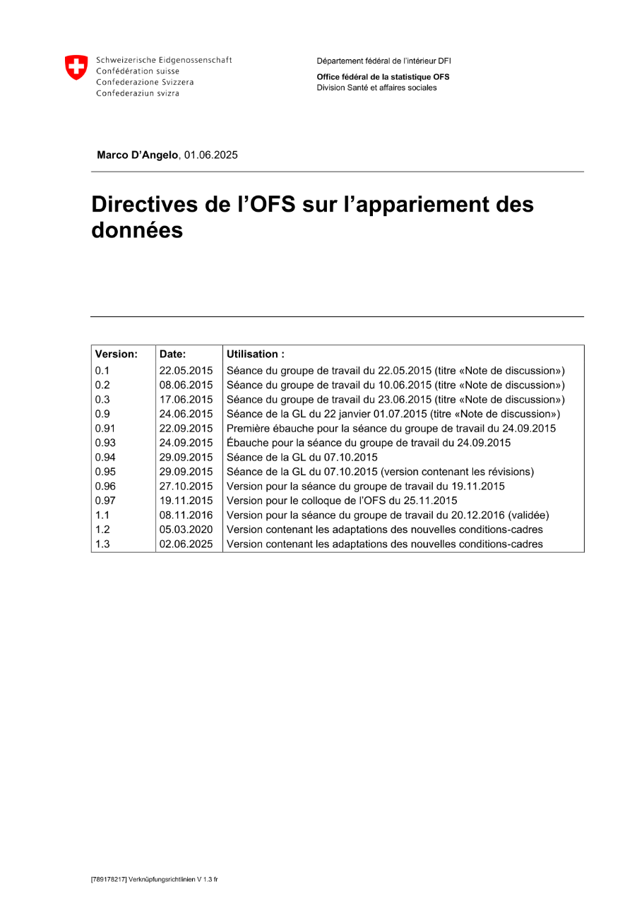 Directives sur l'appariement (version 1.3; 02.06.2025)