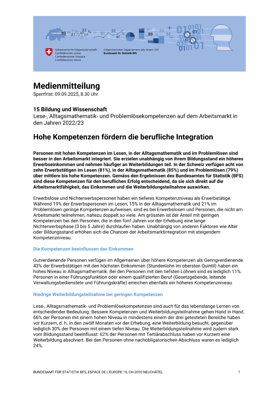 Hohe Kompetenzen fördern die berufliche Integration