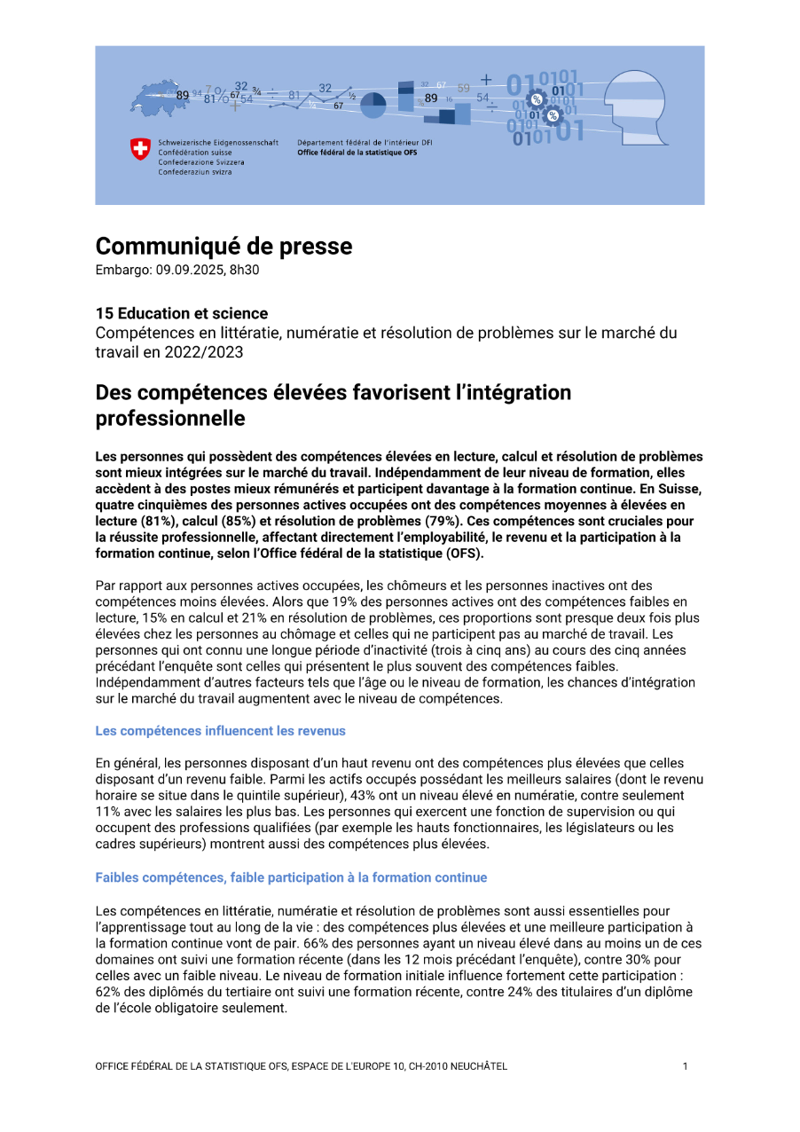 Des compétences élevées favorisent l'intégration professionnelle