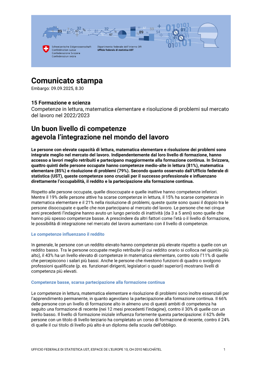 Un buon livello di competenze  agevola l'integrazione nel mondo del lavoro