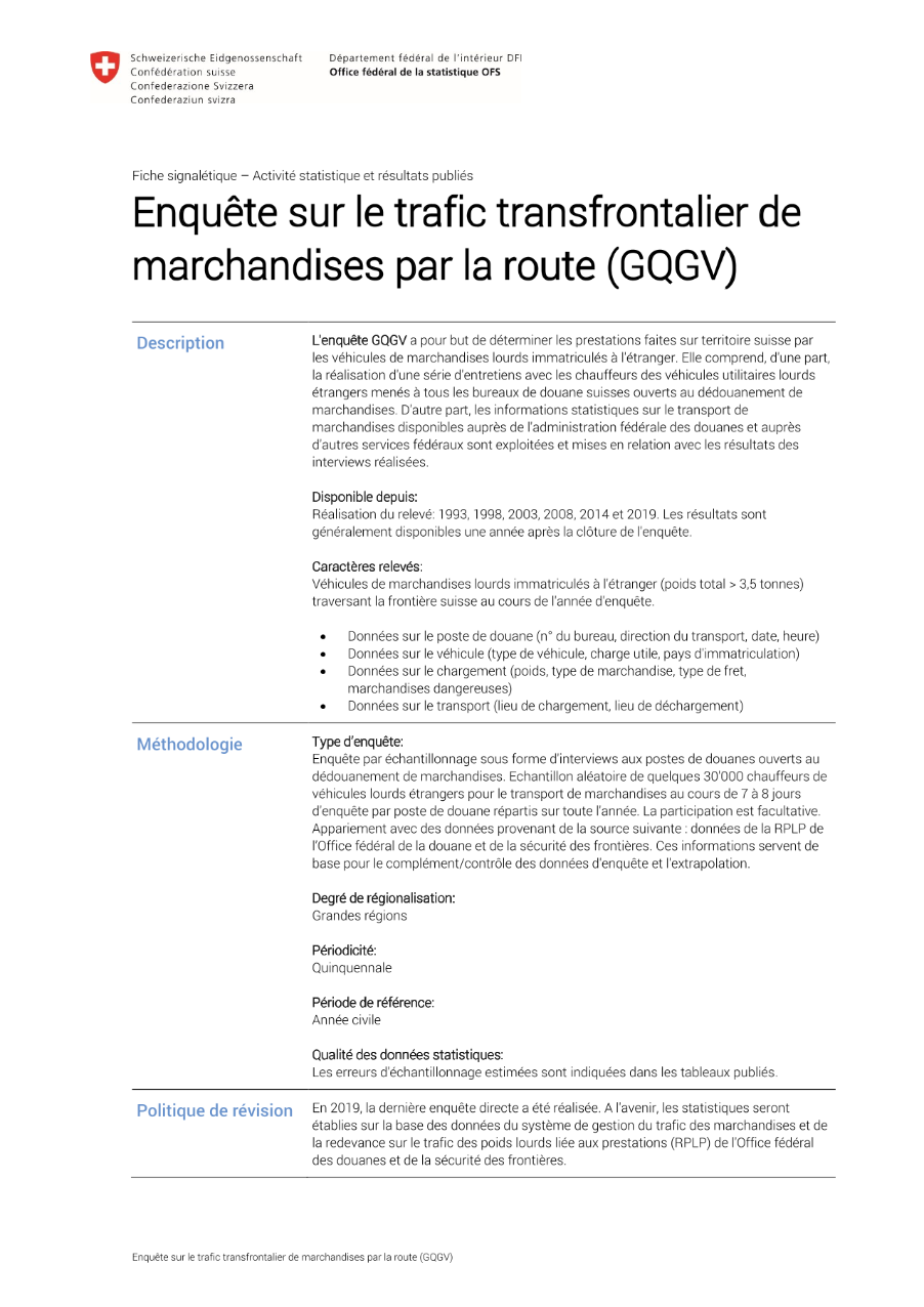 Enquête sur le trafic transfrontalier de marchandises par la route
