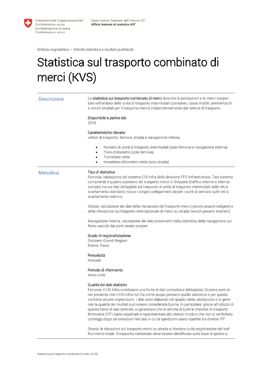 Statistica sul trasporto combinato di merci