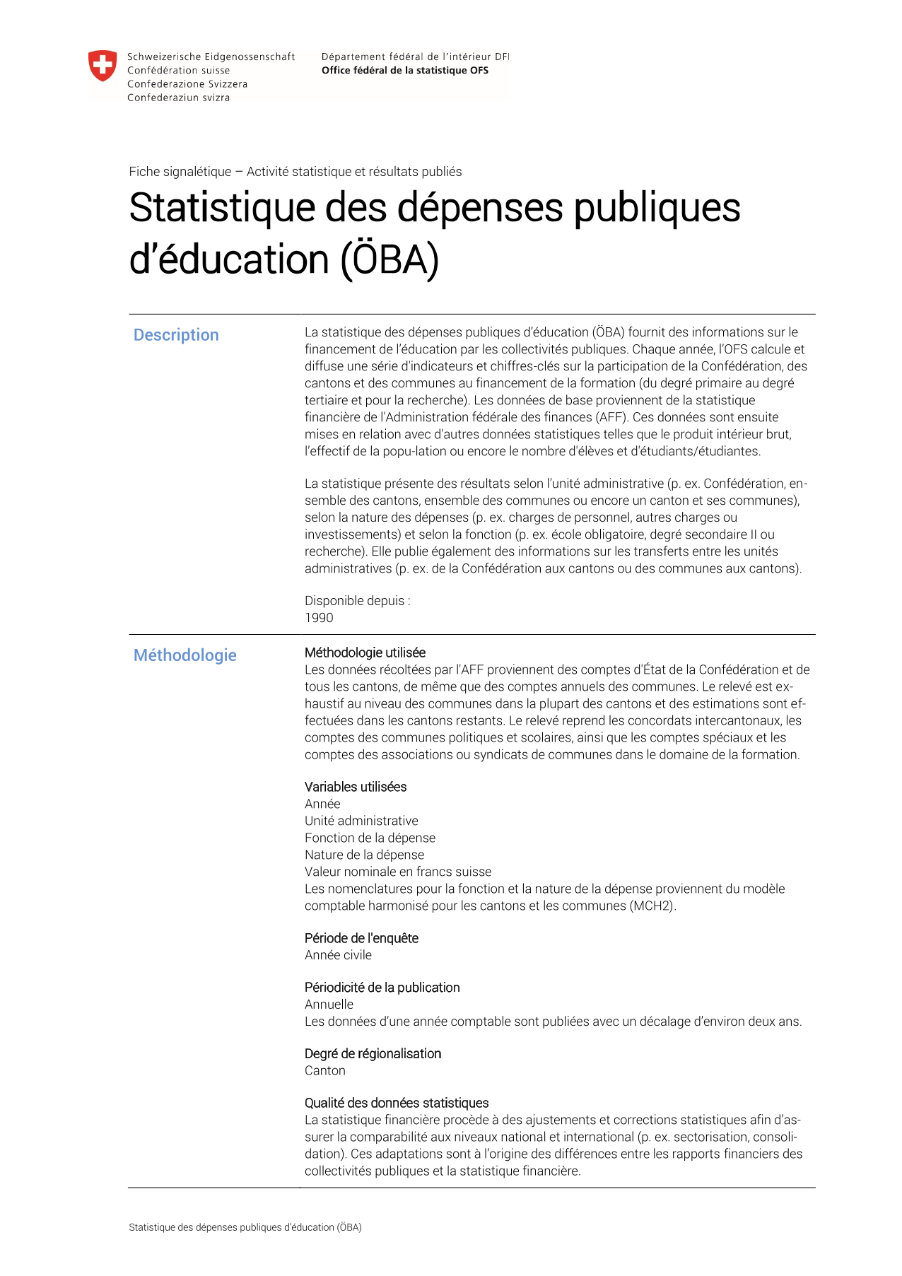 Statistique des dépenses publiques d'éducation