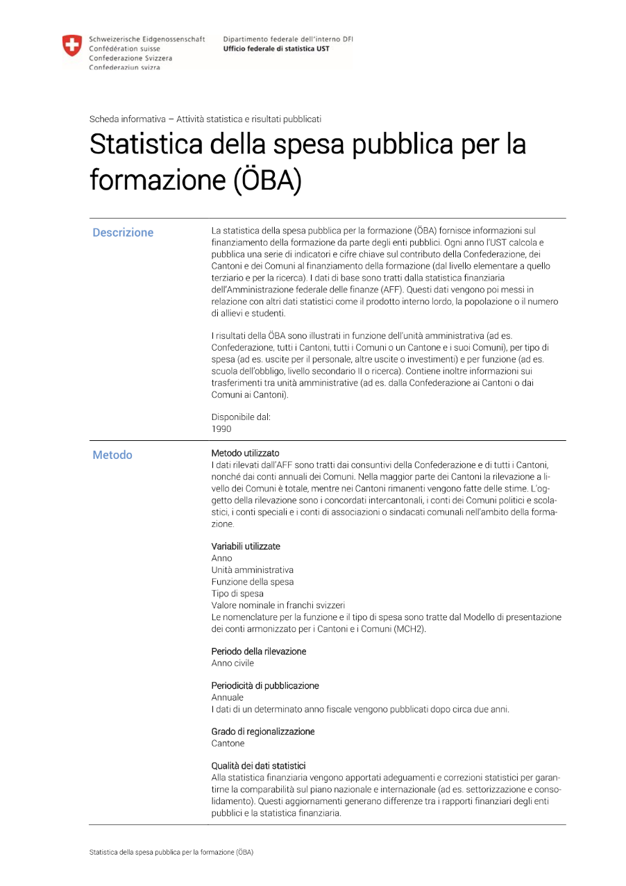 Statistica della spesa pubblica per la formazione