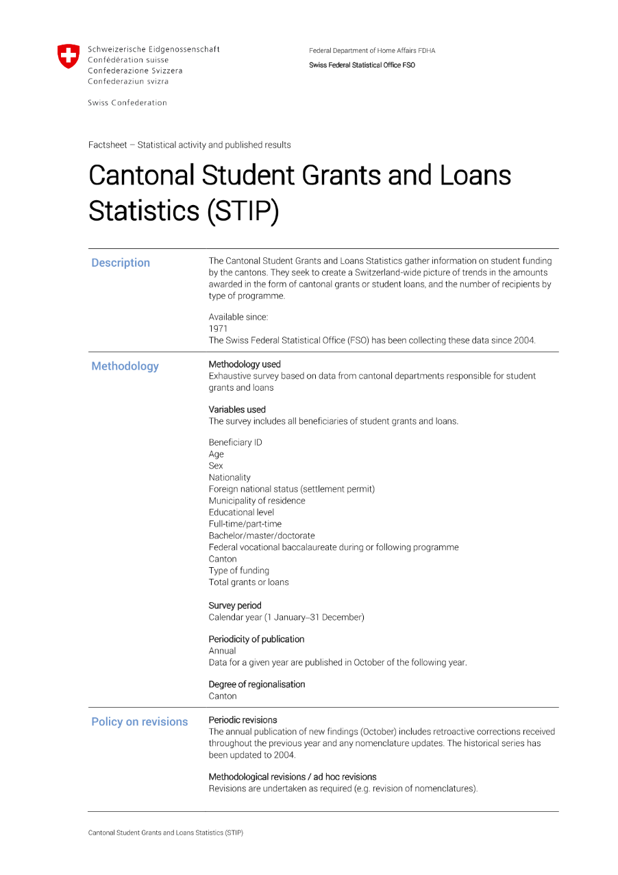 Cantonal Student Grants and Loans Statistics