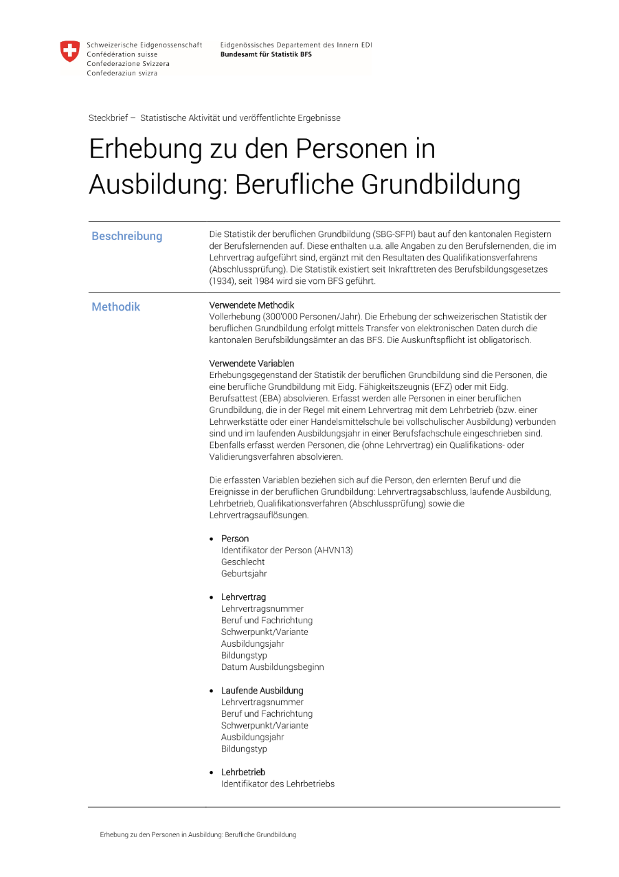Erhebung zu den Personen in Ausbildung: Berufliche Grundbildung