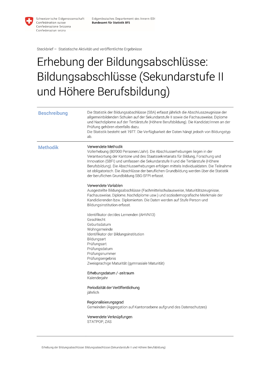 Erhebung der Bildungsabschlüsse: Bildungsabschlüsse (Sekundarstufe II und Höhere Berufsbildung)