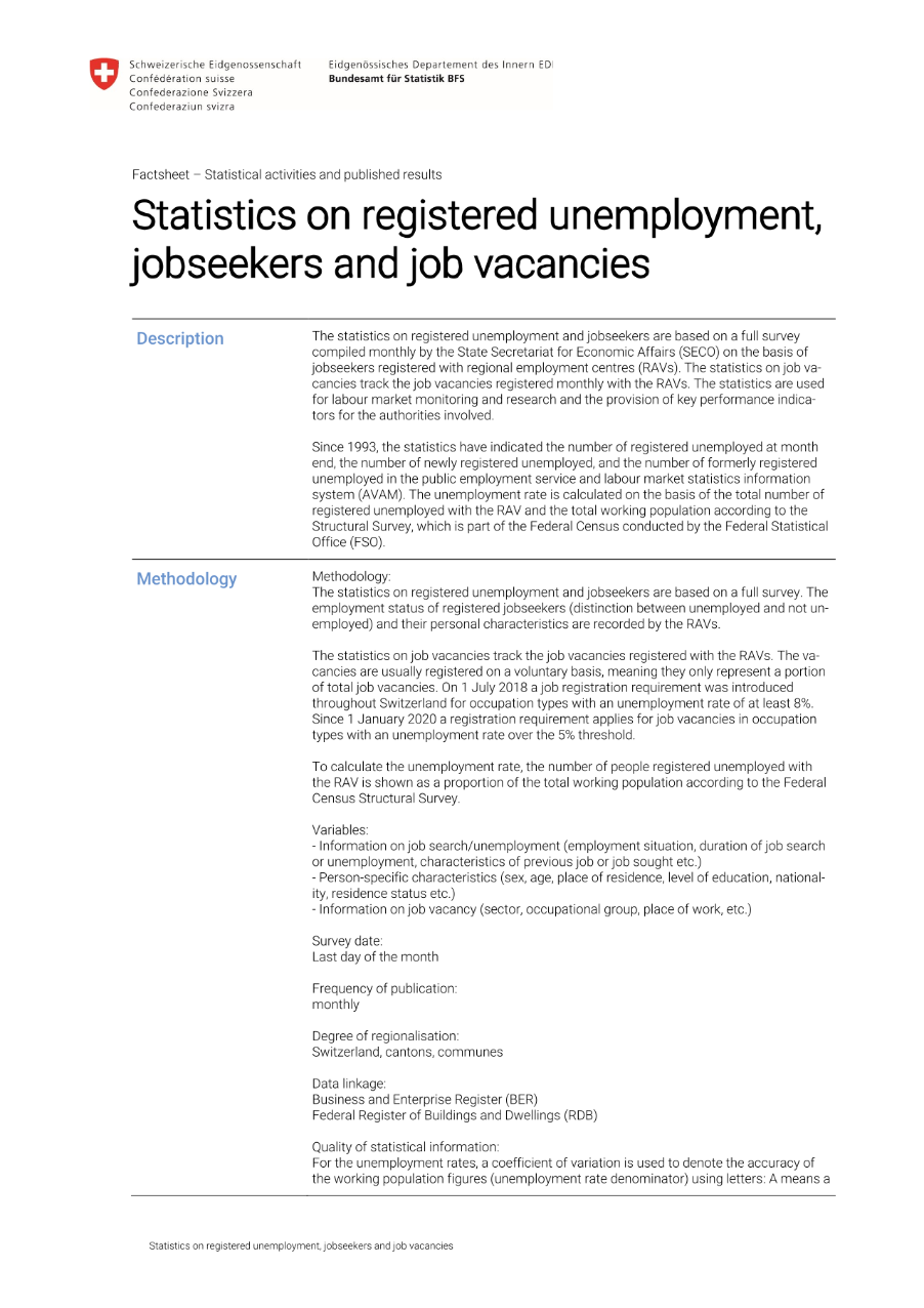 Statistics on registered unemployment, jobseekers and job vacancies