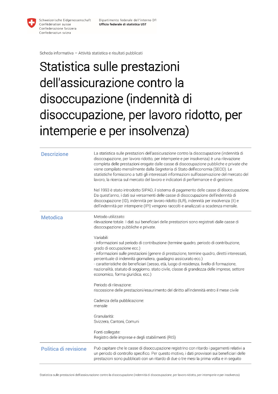 Statistica sulle prestazioni dell'assicurazione contro la disoccupazione