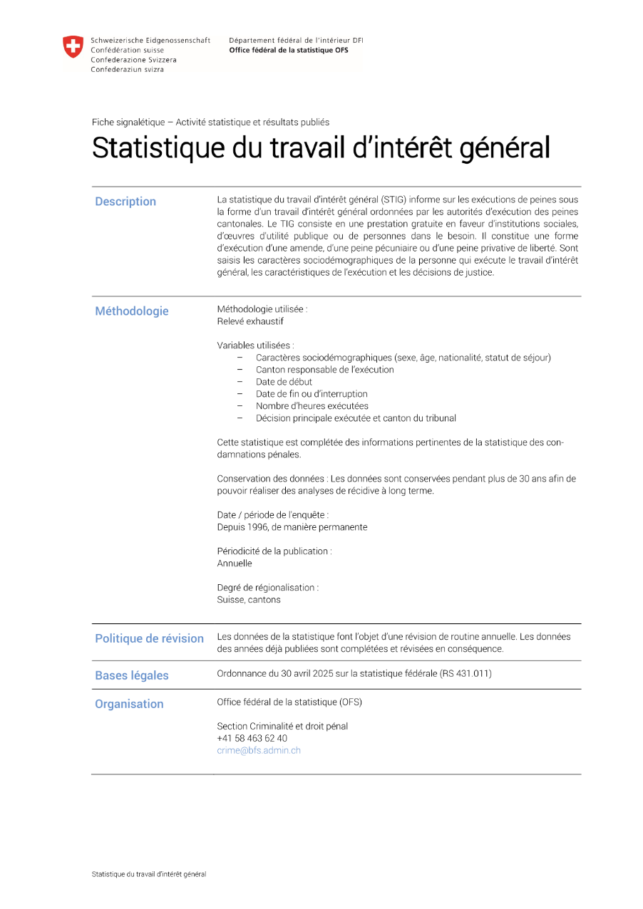 Statistique du travail d'intérêt général