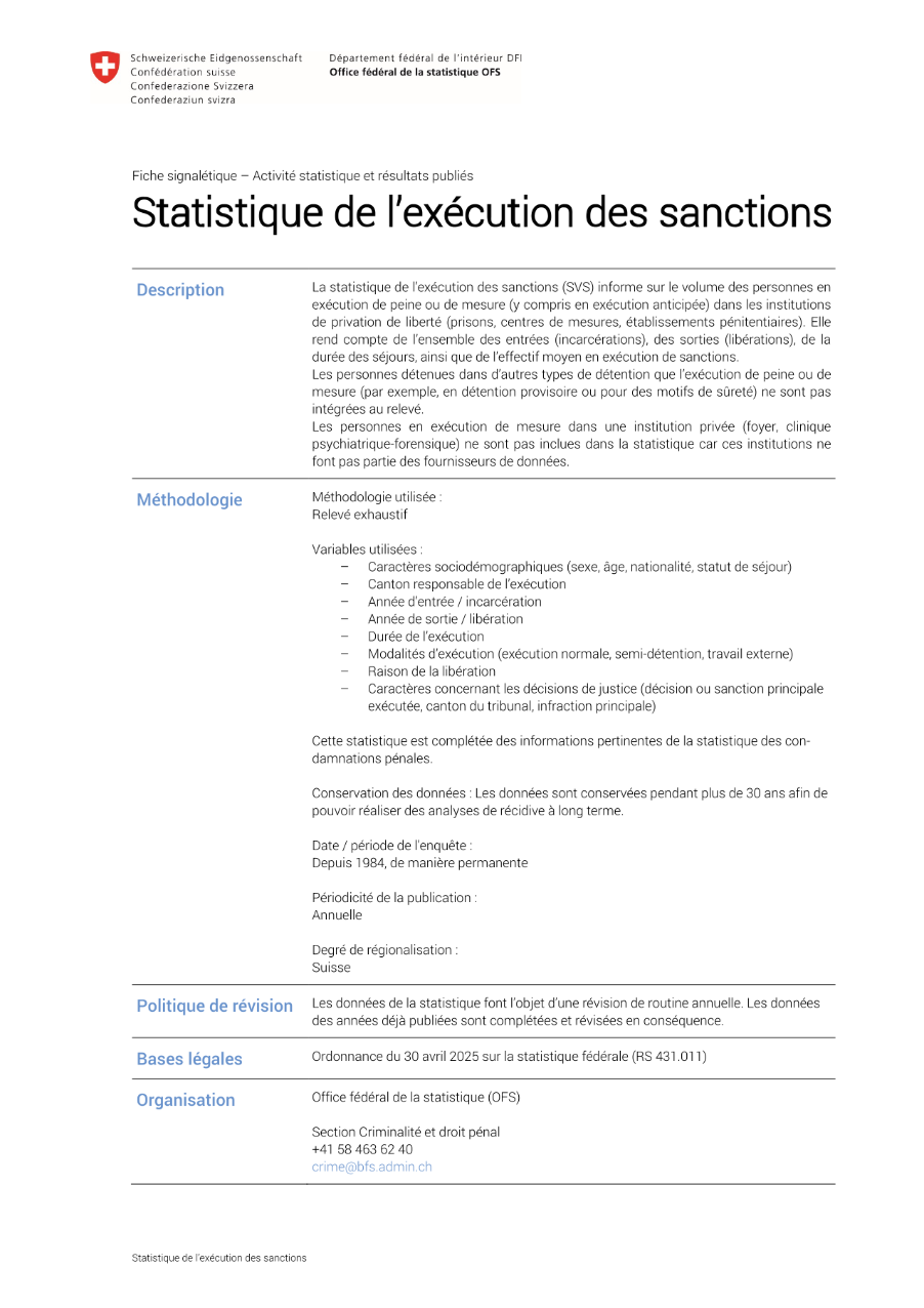 Statistique de l'exécution des sanctions