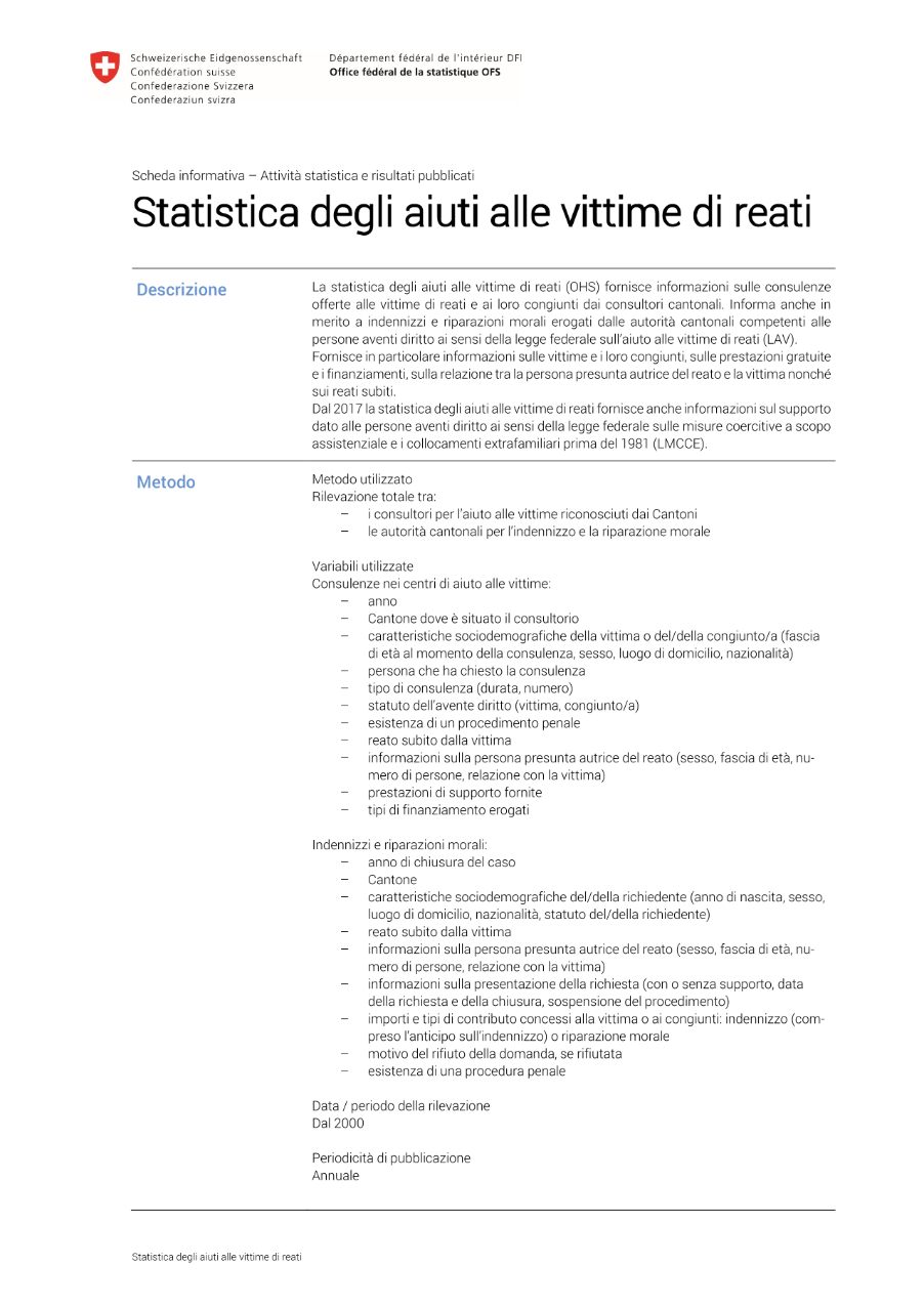 Statistica degli aiuti alle vittime di reati