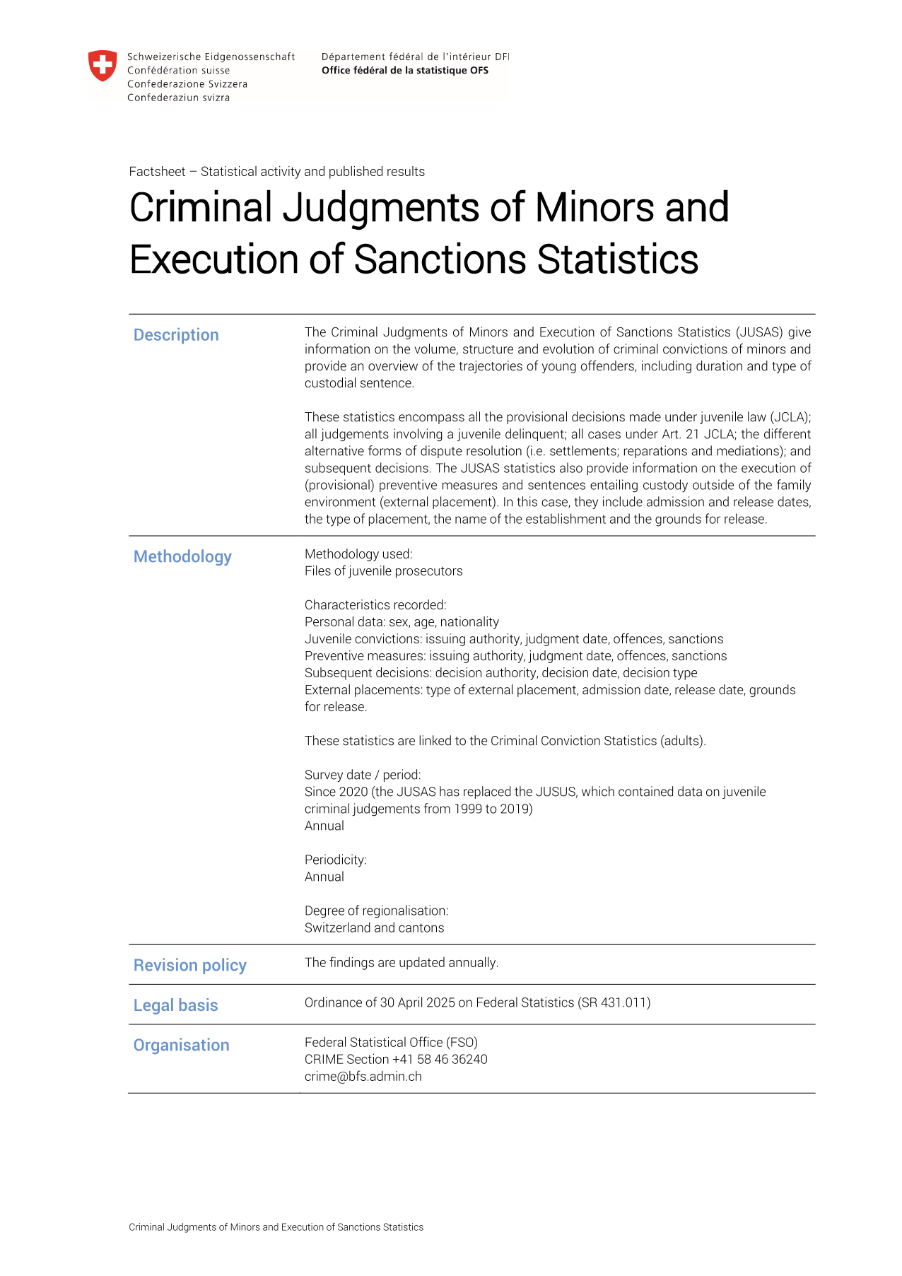 Criminal judgements of minors and execution of sanctions statistics