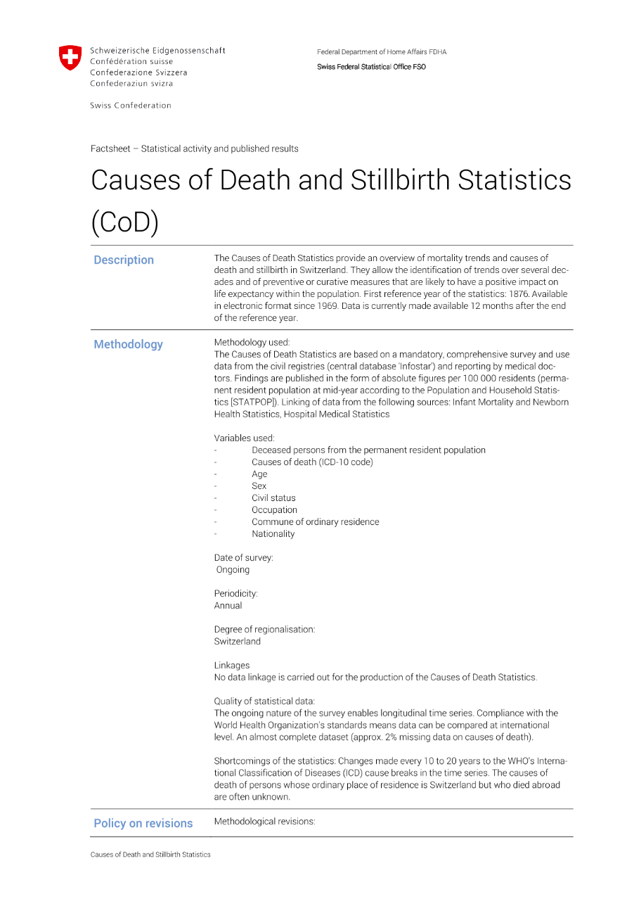 Cause of death and stillbirth statistics