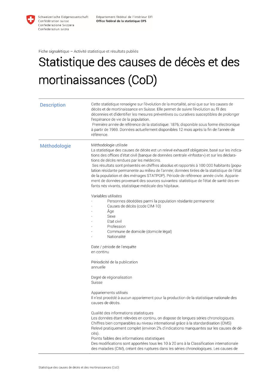 Statistique des causes de décès et des mortinaissances