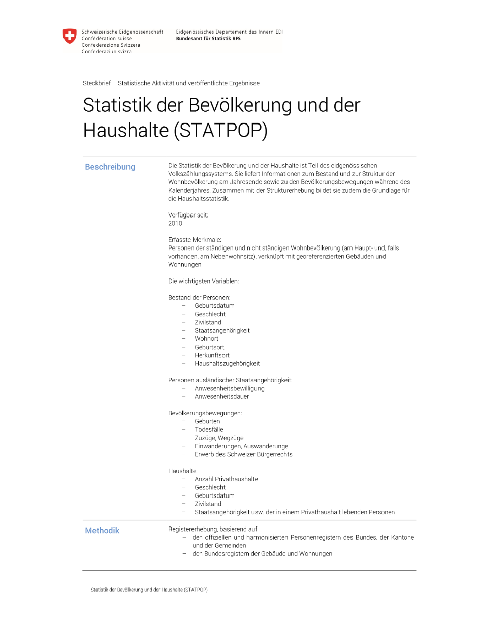 Statistik der Bevölkerung und der Haushalte