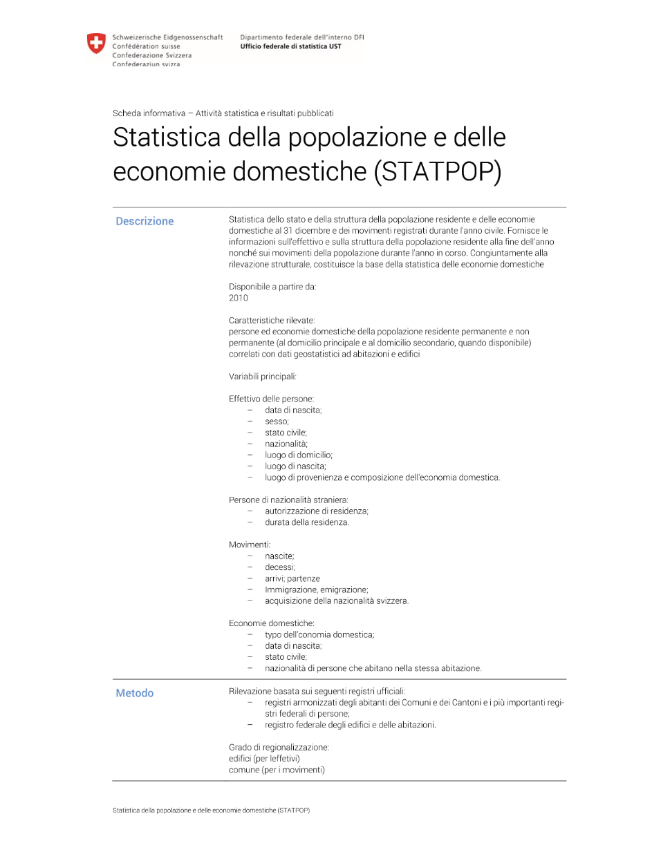 Statistica della popolazione e delle economie domestich