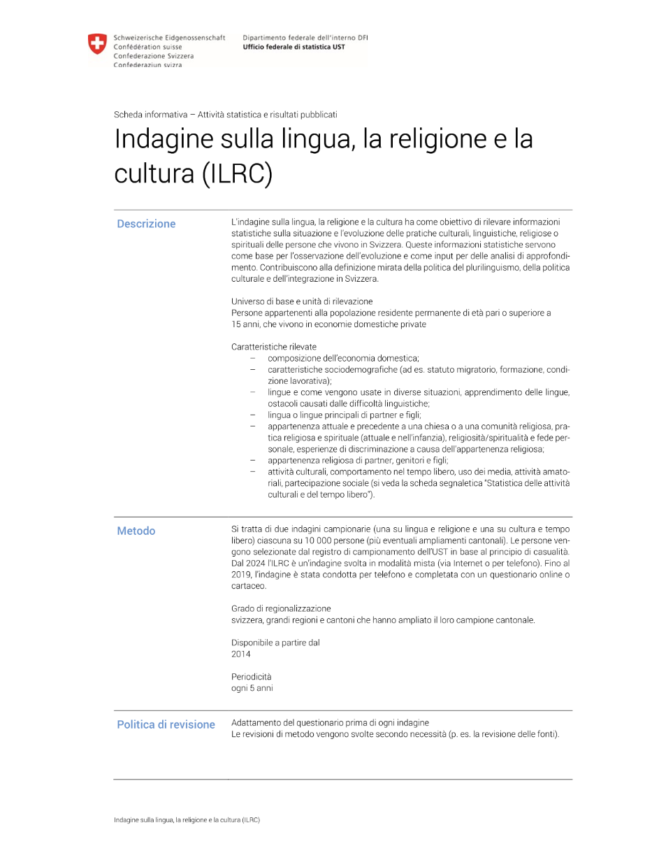 Indagine sulla lingua, la religione e la cultura