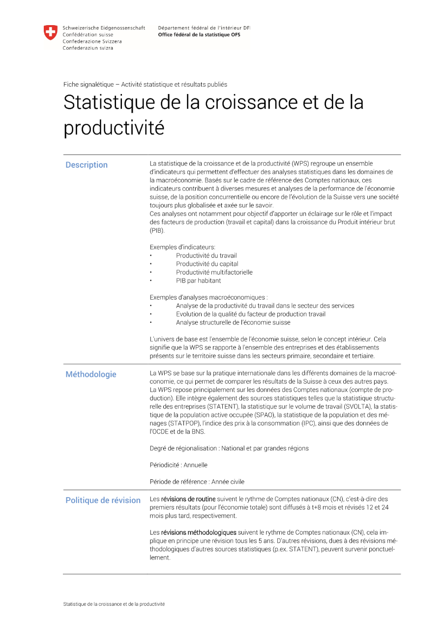 Statistique de la croissance et de la productivité