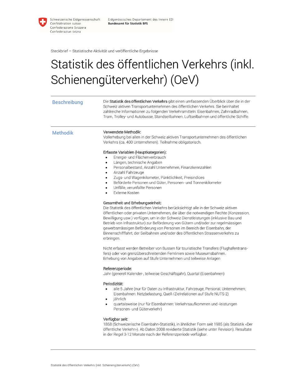 Statistik des öffentlichen Verkehrs (inkl. Schienengüterverkehr)