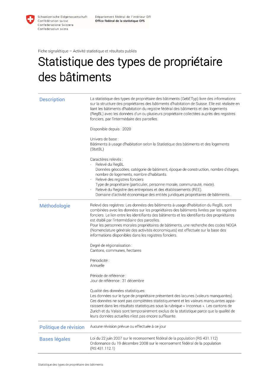 Statistique des types de propriétaire des bâtiments