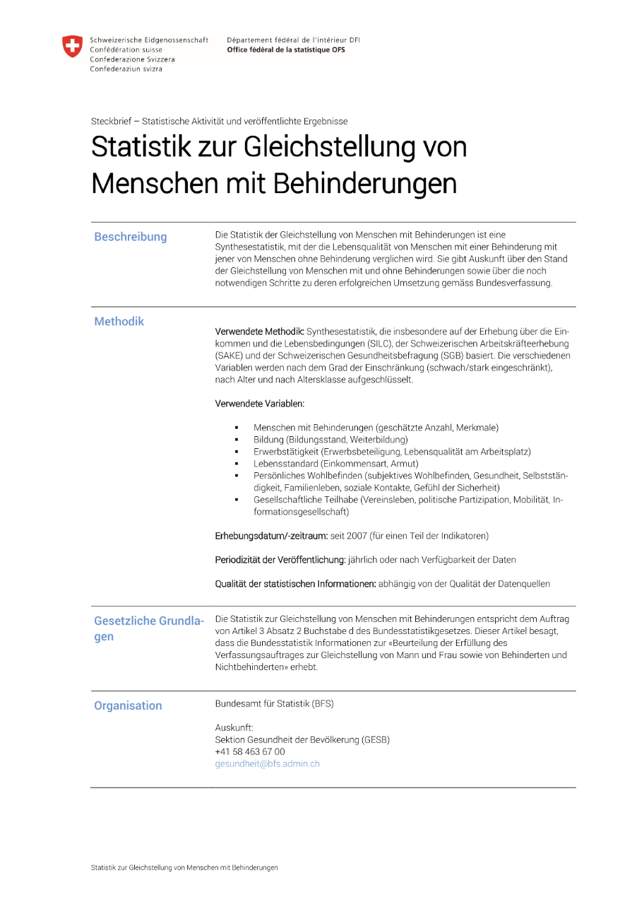 Statistik zur Gleichstellung von Menschen mit Behinderungen