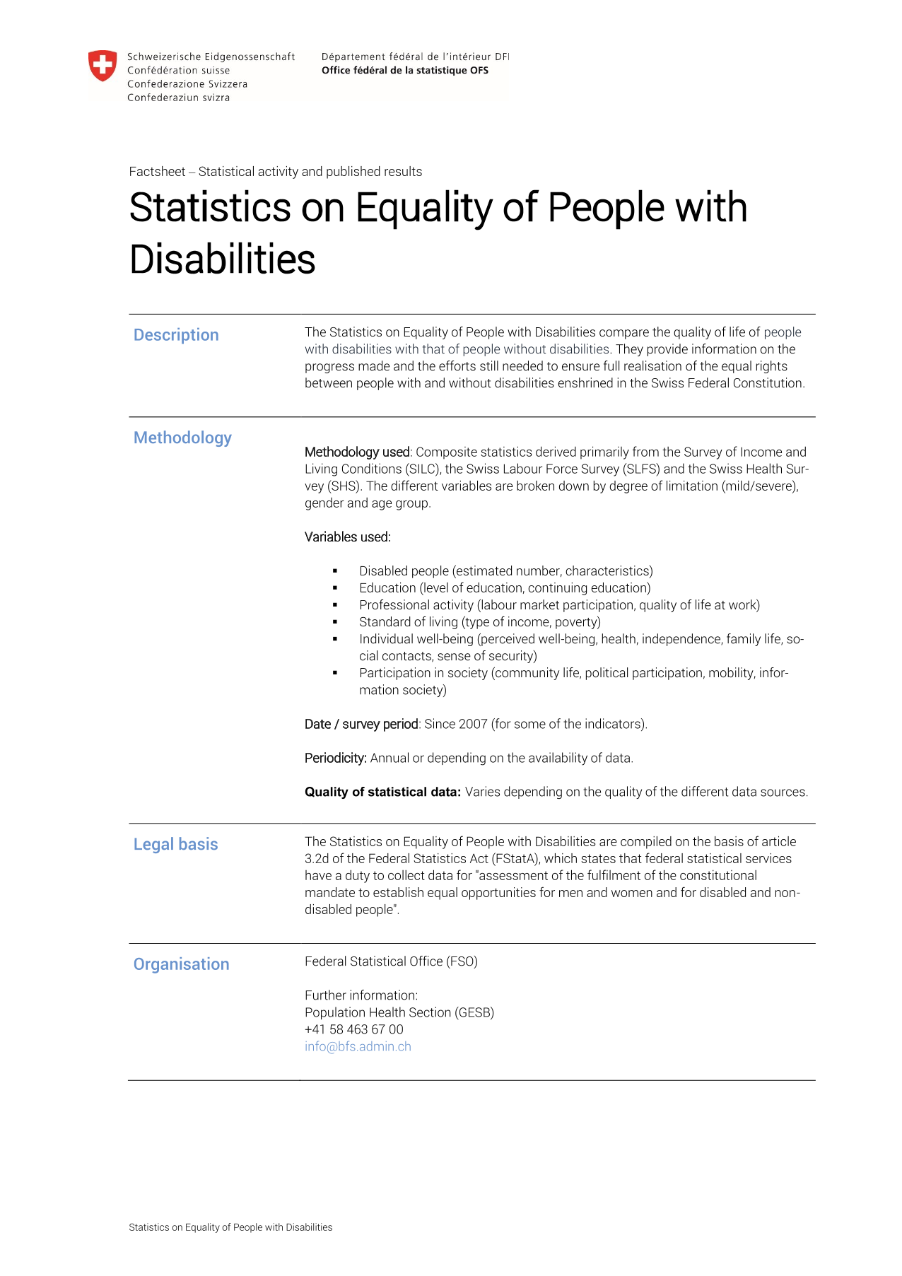 Statistics on Equality of People with Disabilities