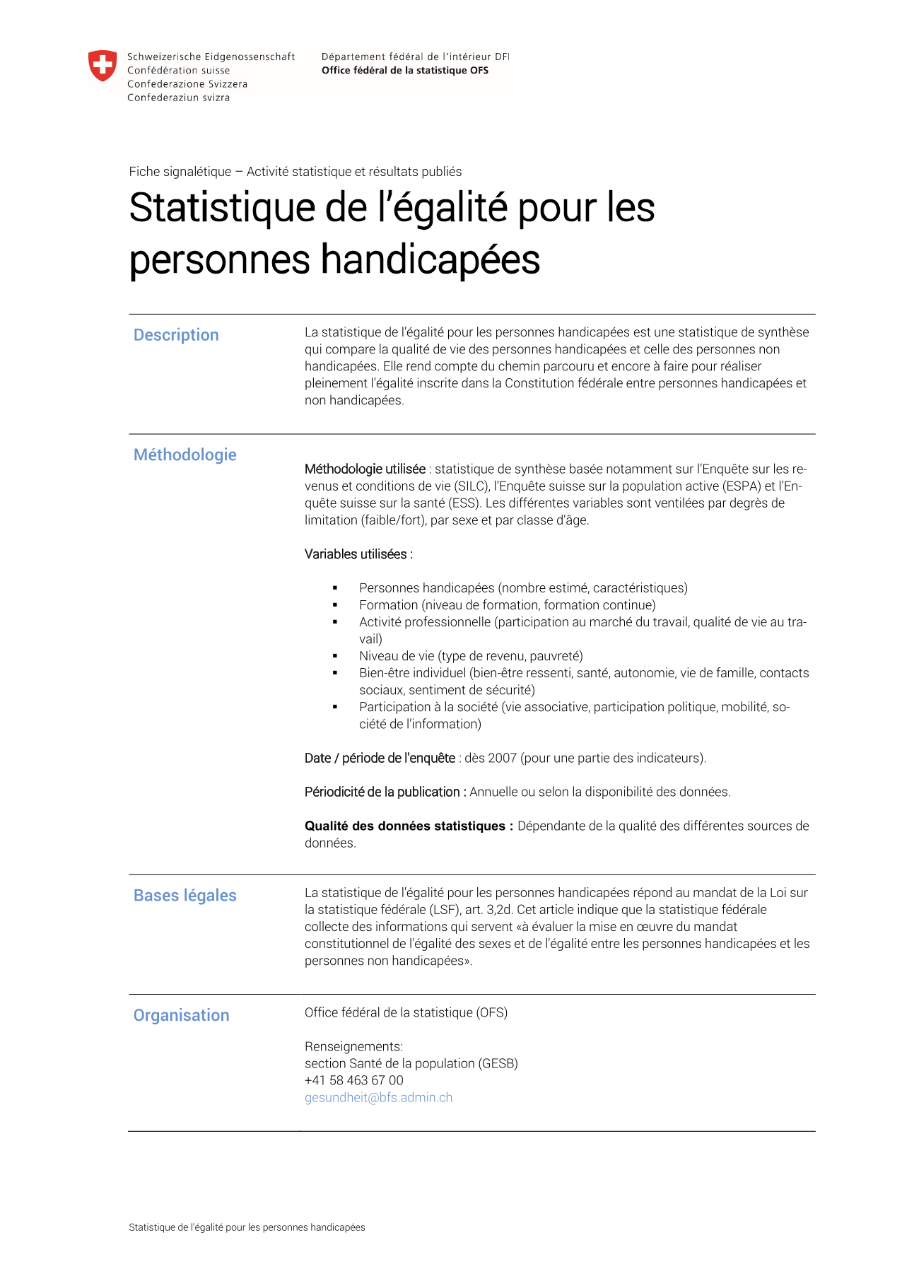 Statistique de l'égalité pour les personnes handicapées