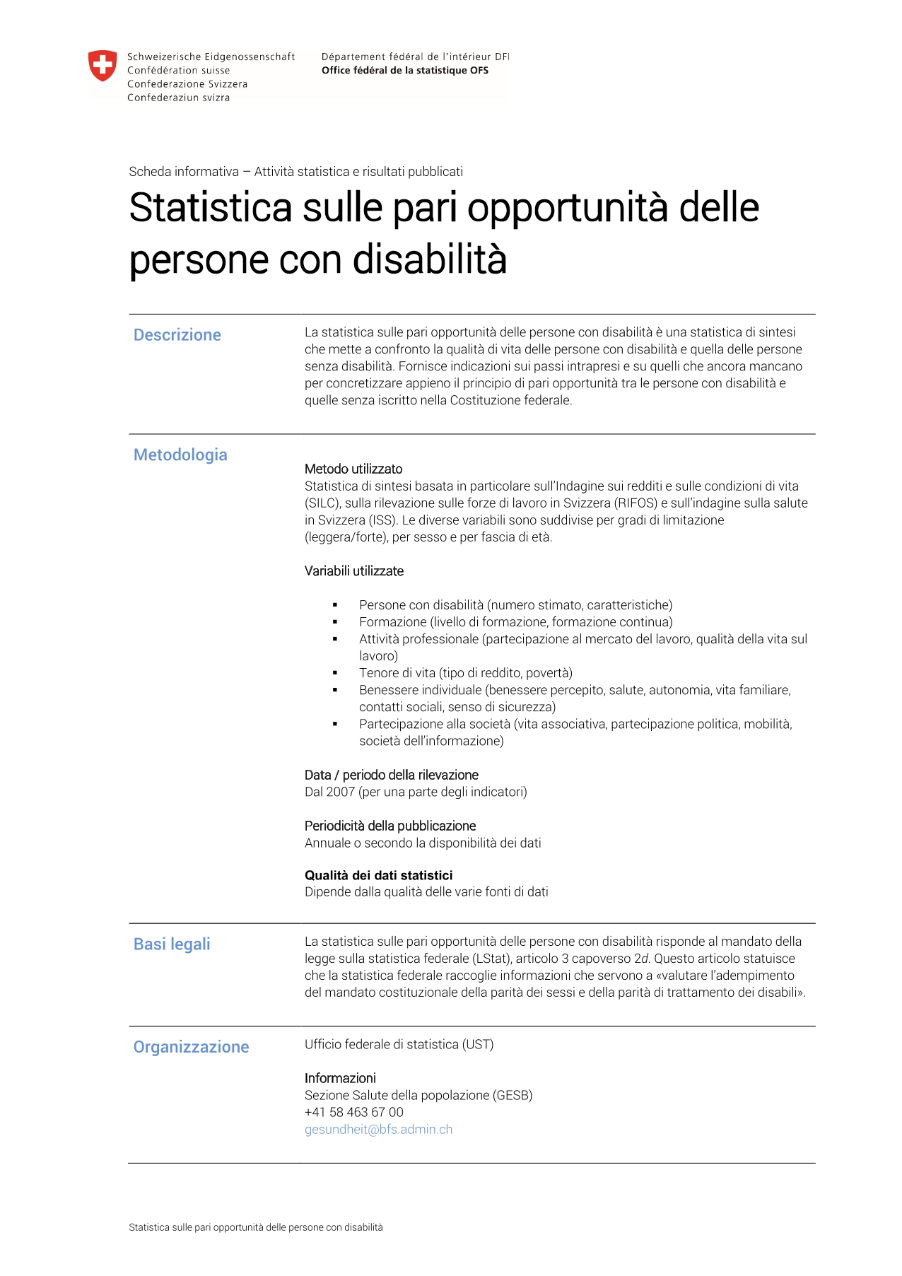 Statistica sulle pari opportunità delle persone con disabilità