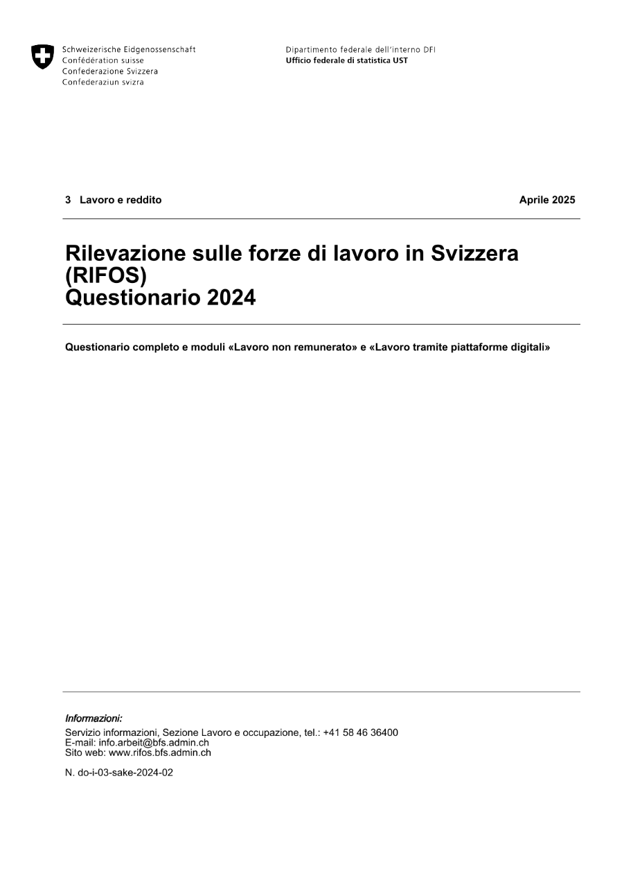 RIFOS: Questionario 2024 - Questionario completo e moduli «Lavoro non remunerato» e «Lavoro tramite piattaforme digitali»